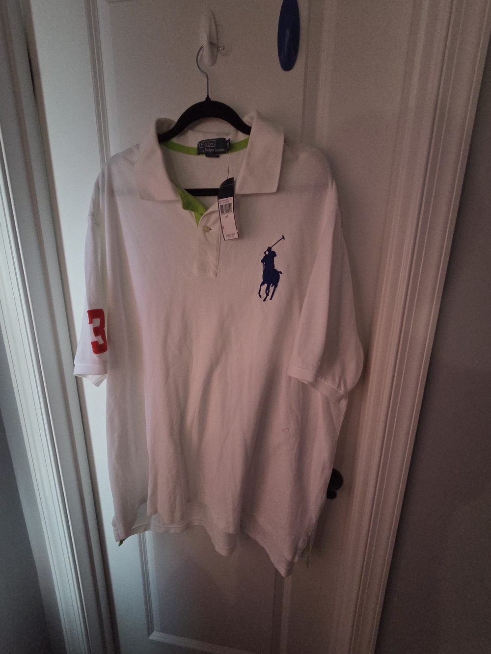 Ralph Lauren White Polo with Navy Pony and Red Sleeve Number